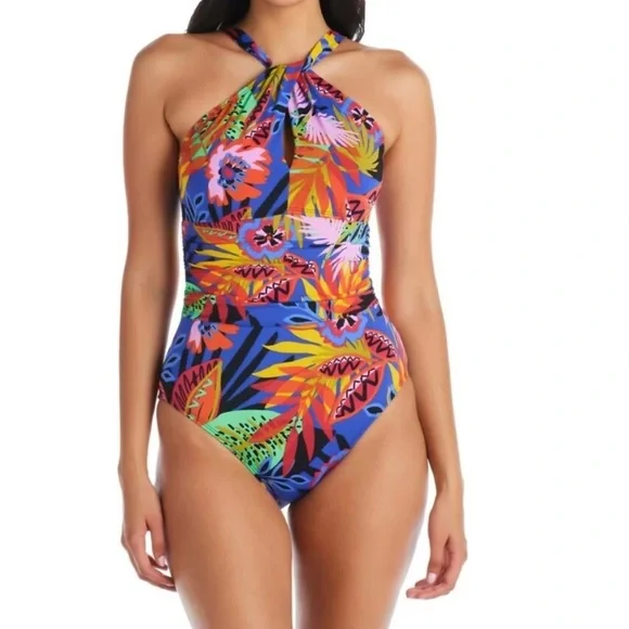 Bleu Rod Beattie Womens Night Safari Floral One Piece Swimsuit High Neck Size 12 - Picture 13 of 13